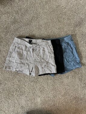 Jcrew Women’s Linen Blend Drawstring Shorts - Black, Blue Cambray, Striped